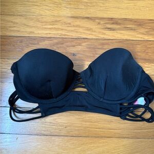 Victoria's Secret Black Strapless Bra Bikini Top with Strappy Details